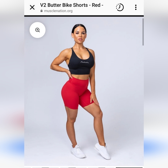 🔥Muscle Nation High Waisted Butter Biker Shorts Athletic Gym Shorts in Red  M - Picture 3 of 8